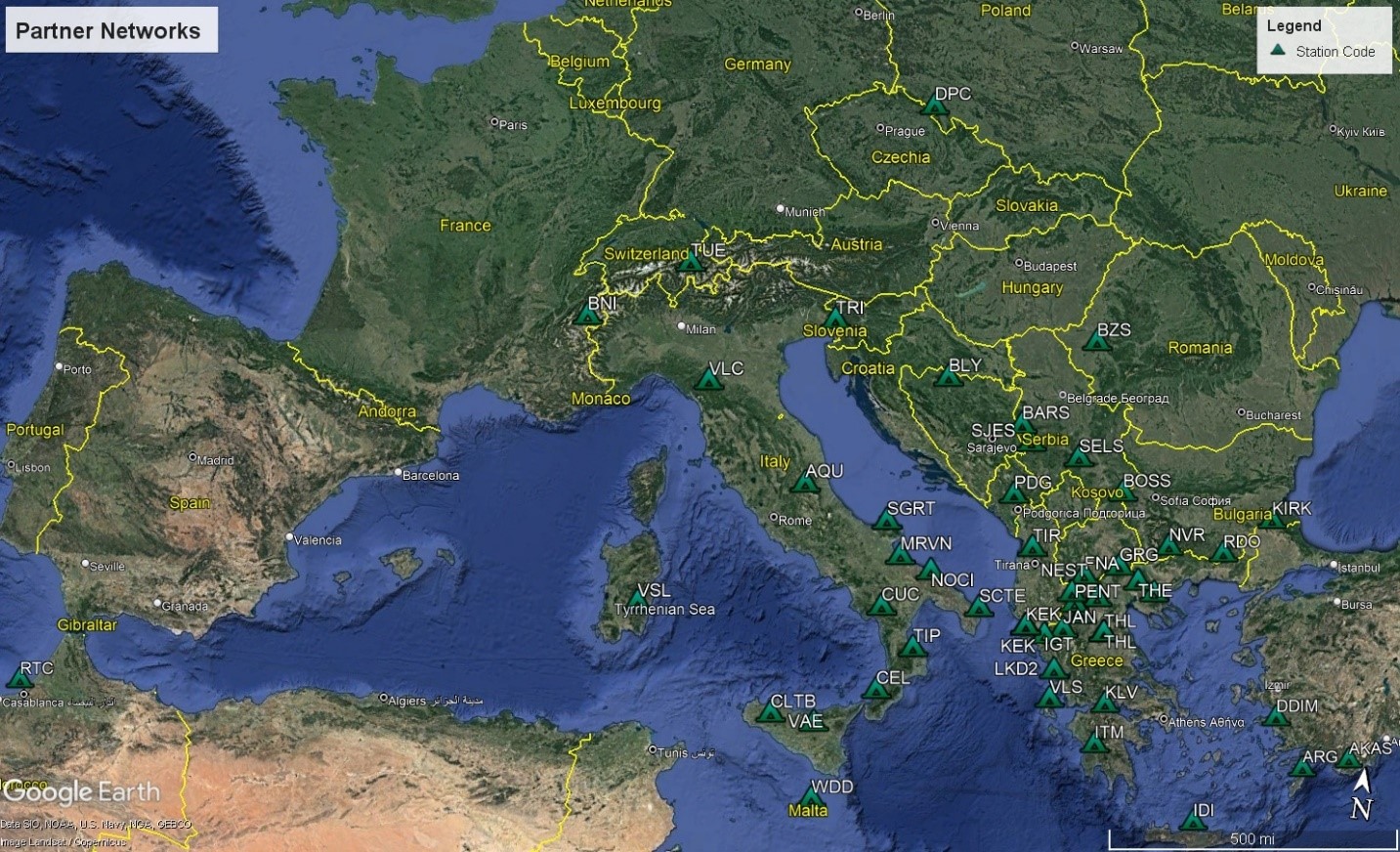 Virtual Seismic Network (collaborating institutions)